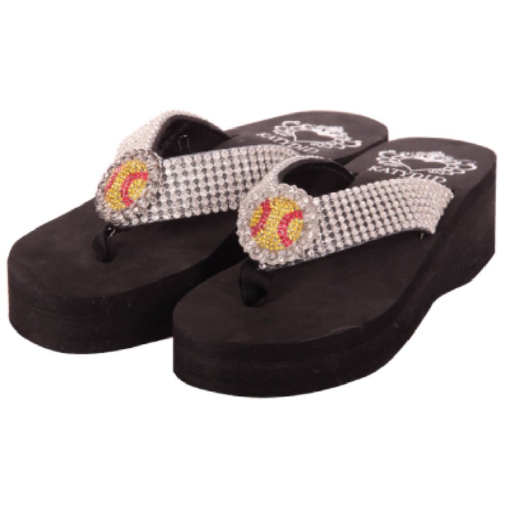 Katydid Rhinestone Softball Wedge Flip Flops